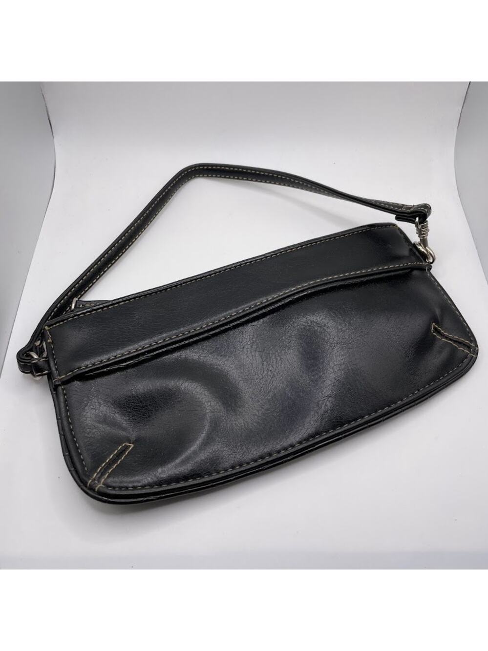 Vintage Y2K 2000s Faux Leather Black Wristlet / Mini Bag